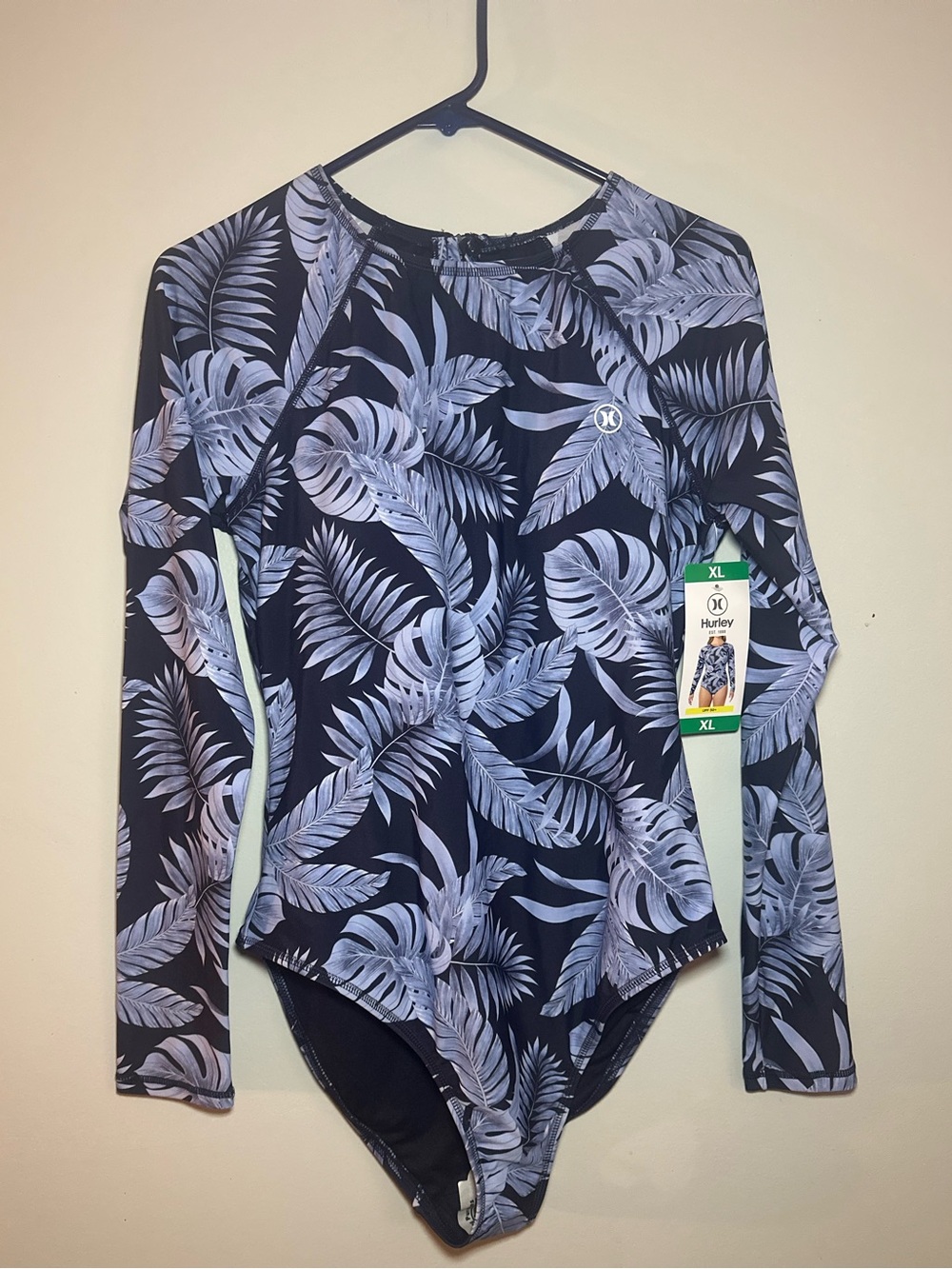 NWT Hurley Women’s XL Long Sleeve One Piece Swimsuit Rash Guard Blue Tropical